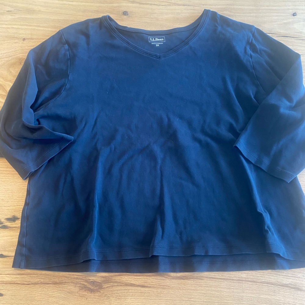 L.L. Bean V Neck‎ Three Quarter Sleeve Tee Shirt Black Women’s 3X Preloved